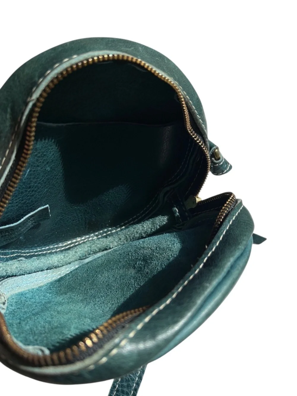 Vintage Portland Leather Round Rare Teal Green Leather Crossbody Bag